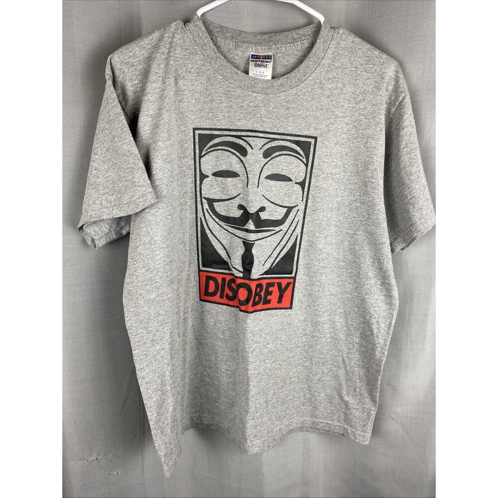 DISOBEY Sz L Black Short Sleeve T-Shirt Mask Anonymous